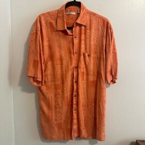 Moda Campia Moda Hawaiian‎ Shirt Tropical Print Button Up Orange Mens Size M